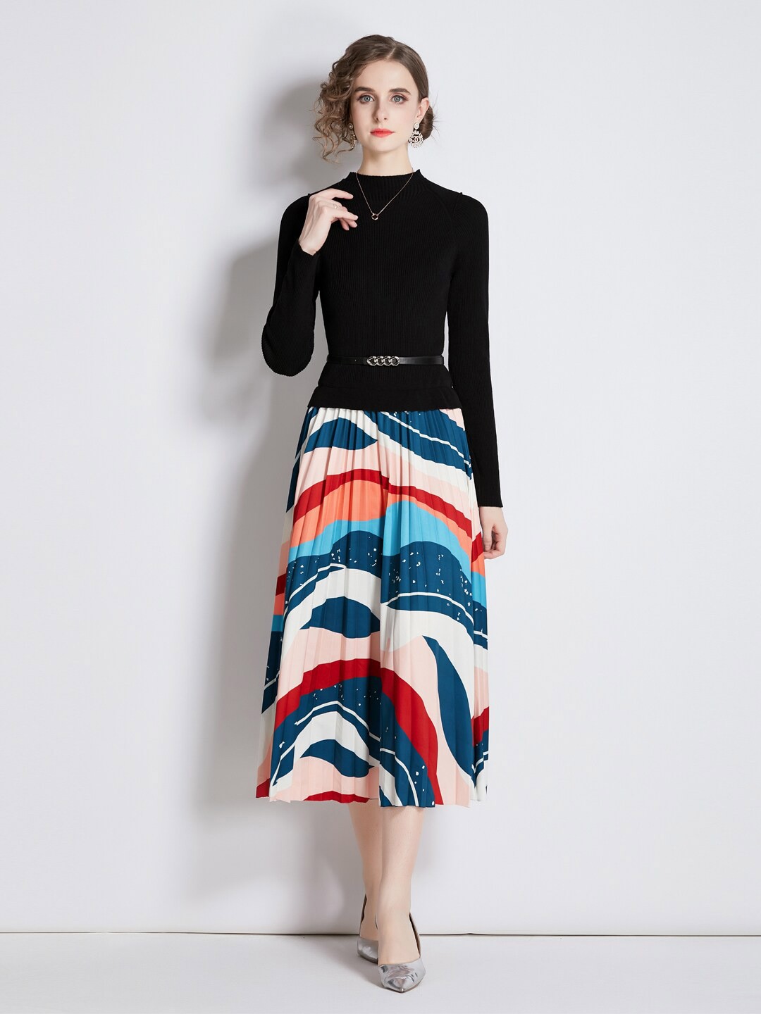 

JC Collection Abstract Printed Midi Dress, Black