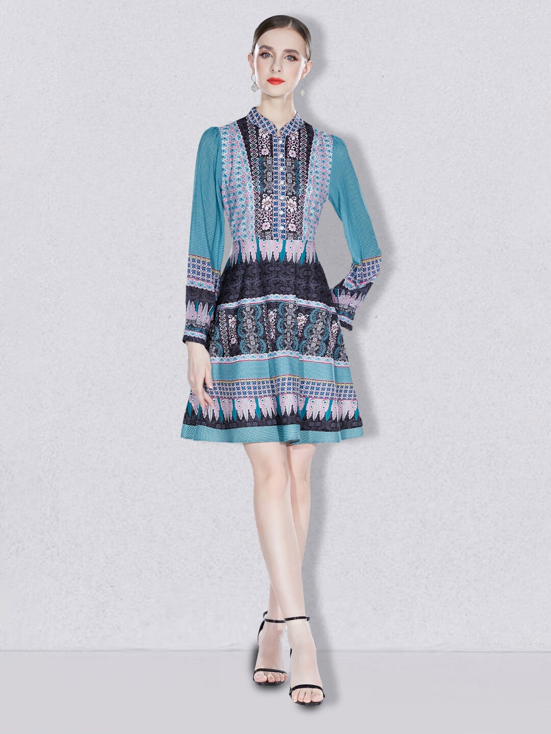 

JC Collection Ethnic Motifs Mini A-Line Dress, Blue