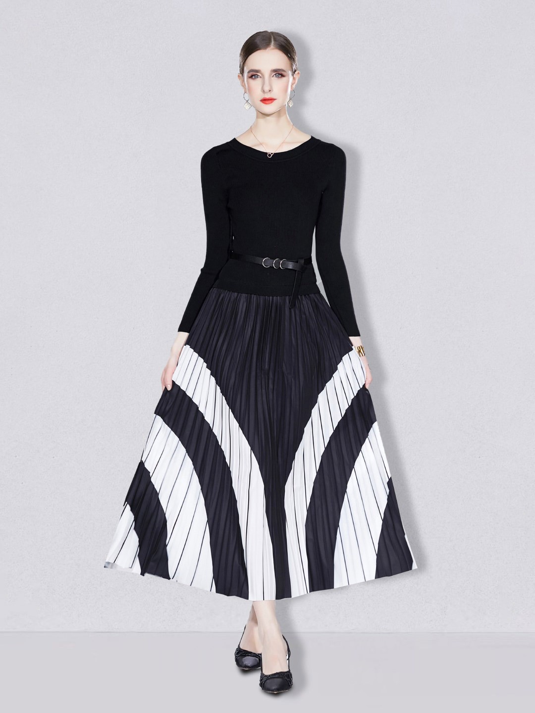 

JC Collection Round Neck Striped Midi Dress, White