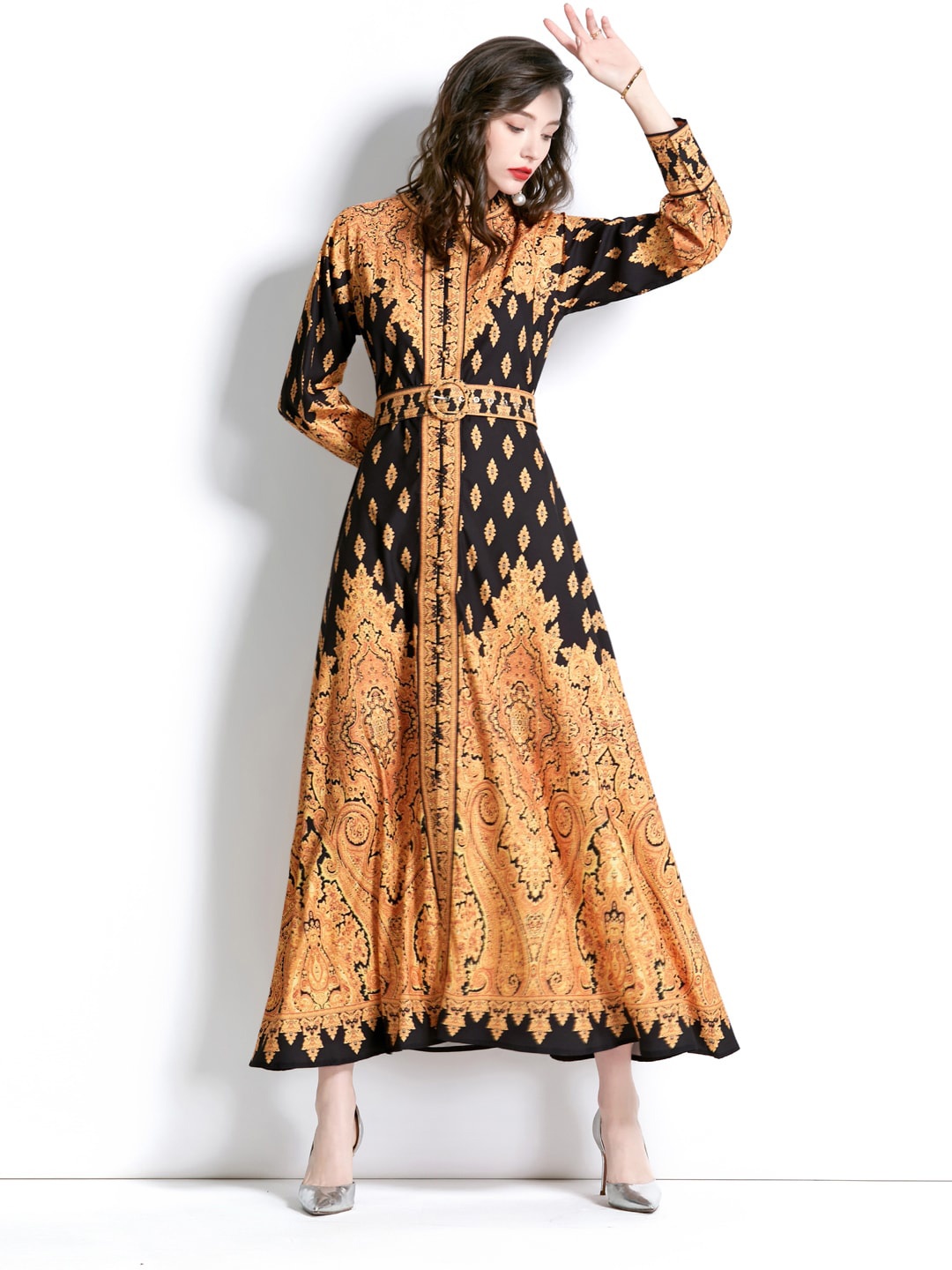 

JC Collection Ethnic Motifs Printed A-Line Maxi Dress, Black