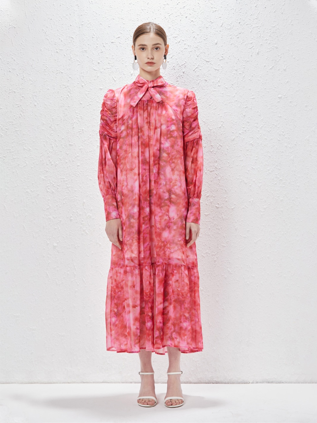 

JC Collection Abstract Printed Tie-Up Neck A-Line Midi Dress, Red