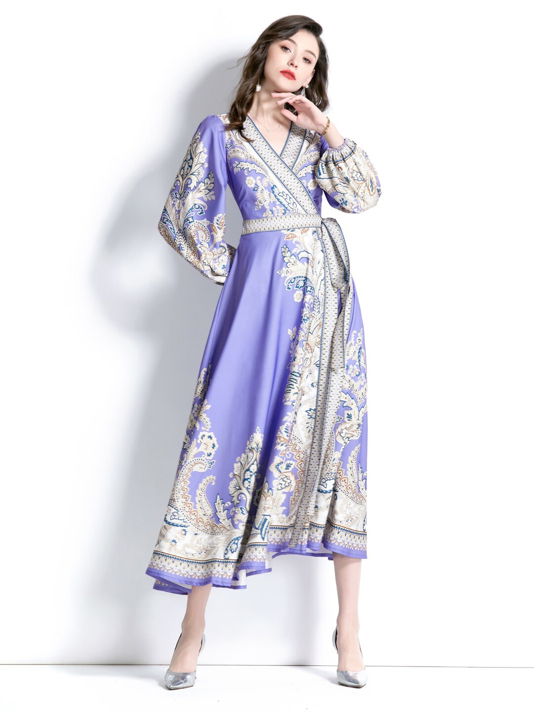 

JC Collection Ethnic Motifs Maxi Wrap Dress, Purple