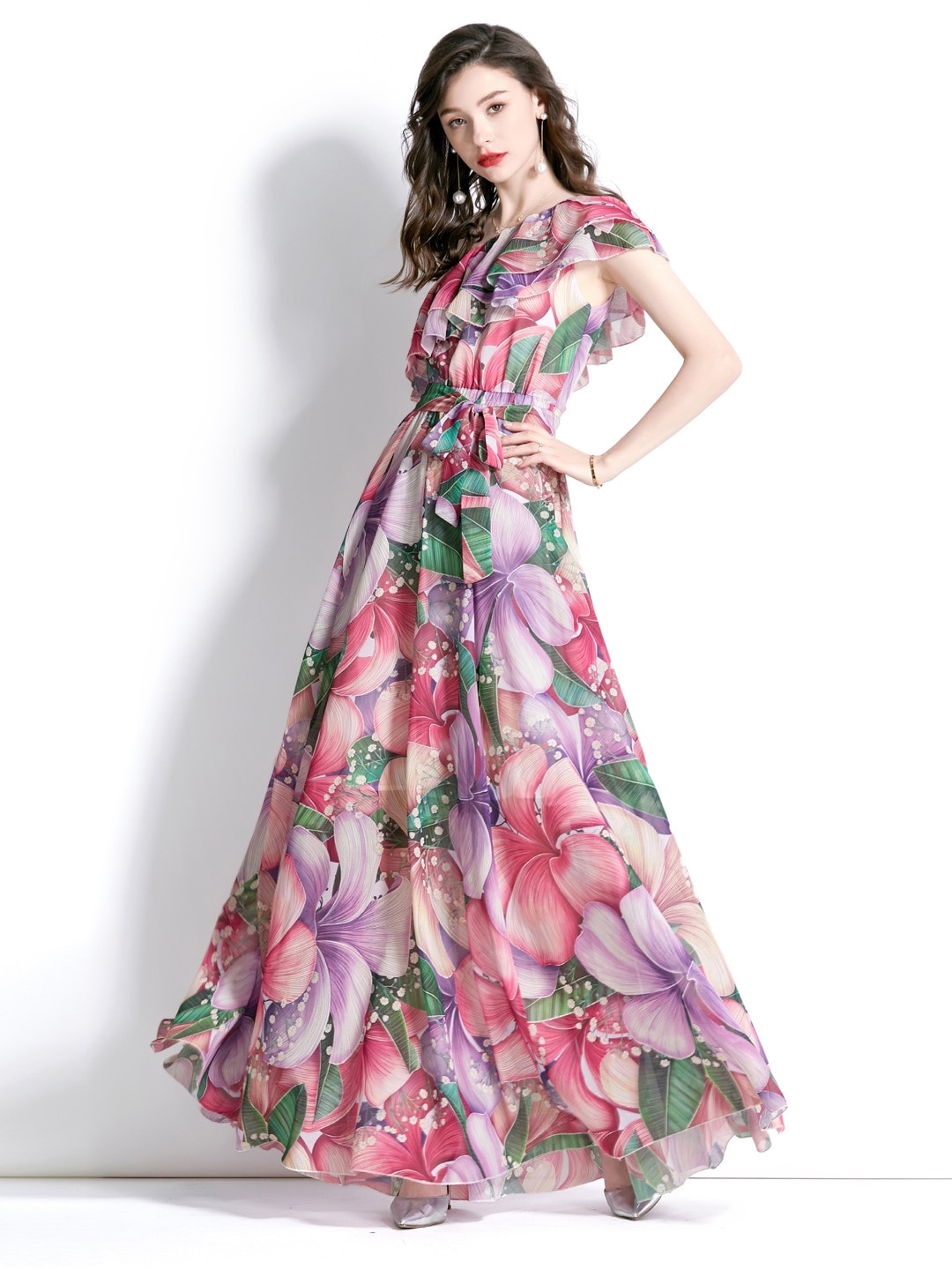 

JC Collection One Shoulder Floral Printed Maxi Dress, Rose