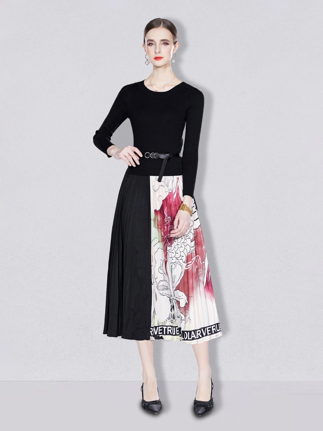 

JC Collection Black Floral A-Line Midi Dress