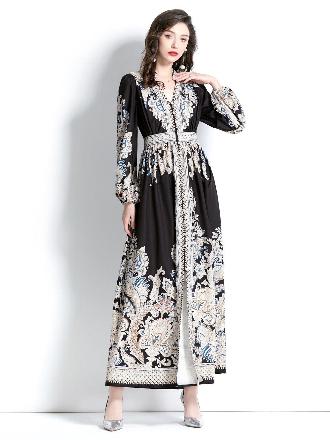 

JC Collection Ethnic Motifs Printed Maxi Dress, Black