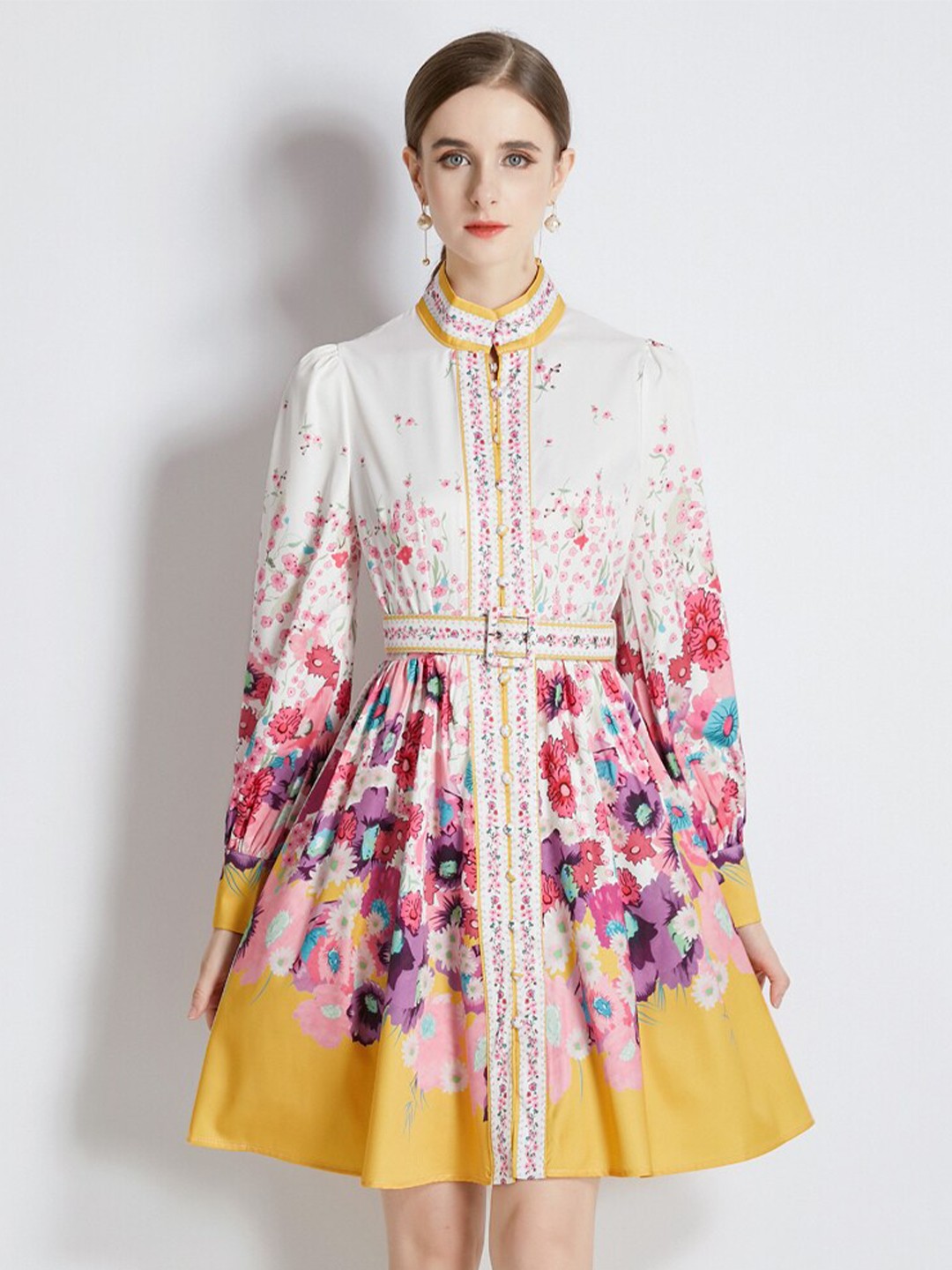 

JC Collection Mandarin Collar Floral Dress, White