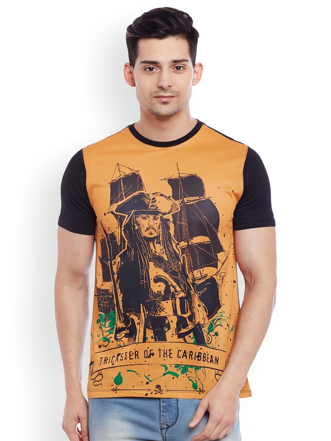 

Disney by Wear Your Mind Men Orange Printed Round Neck T-shirt