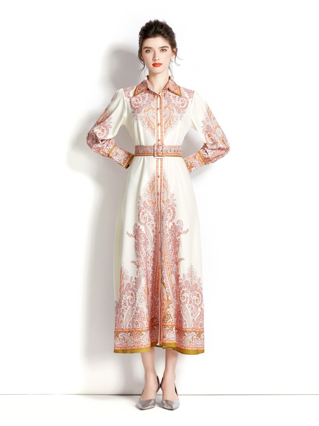 

JC Collection Shirt Collar Floral Maxi Dress, Orange