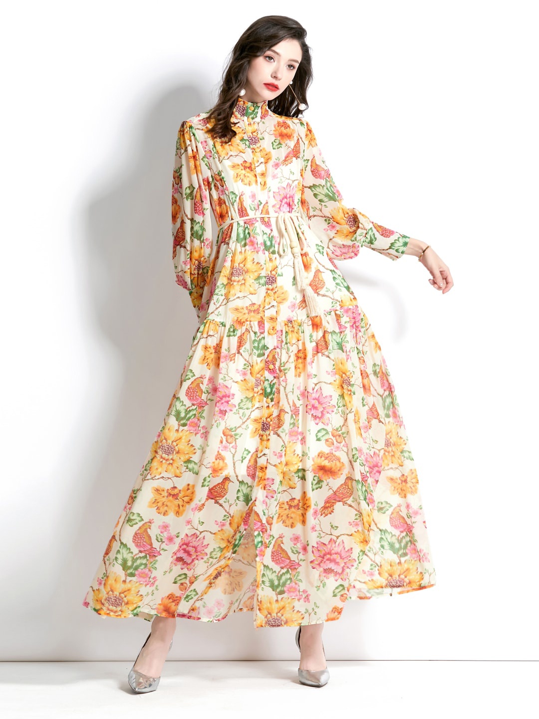 

JC Collection High Neck Floral Printed Maxi Dress, Yellow