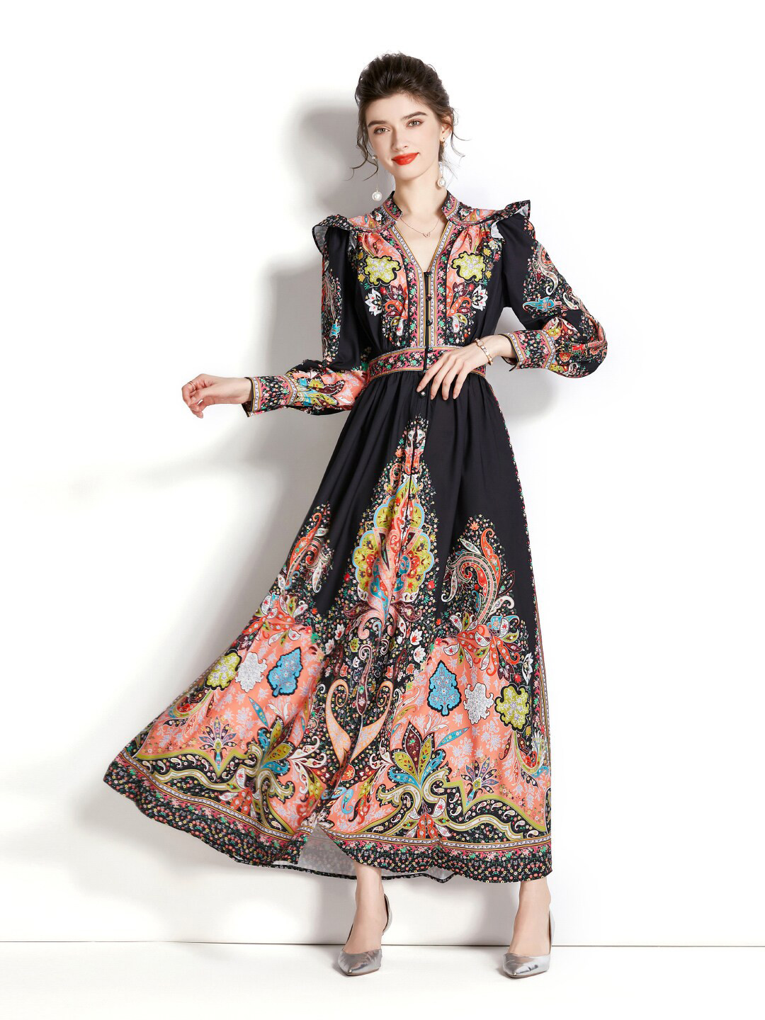 

JC Collection Ethnic Motifs Printed Maxi Dress, Black