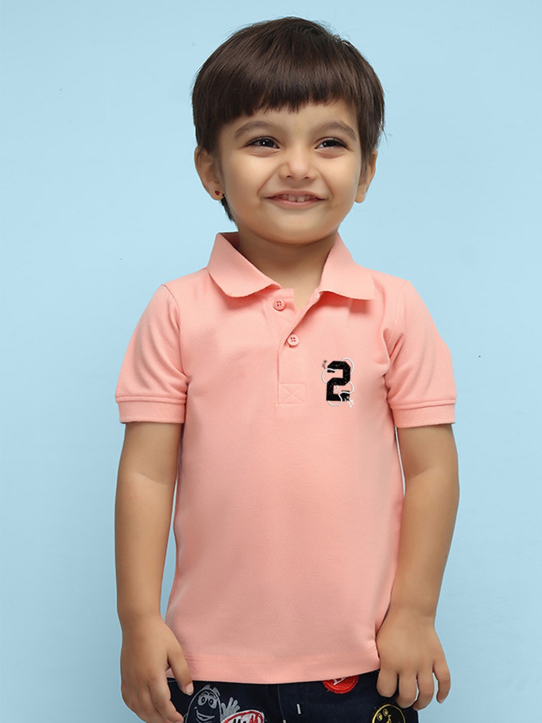 

NUSYL Kids Polo Collar Typography Printed T-shirt, Peach