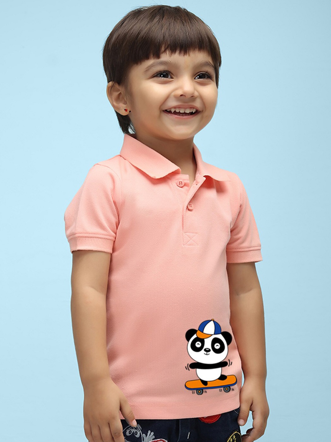 

NUSYL Kids Peach-Coloured V-Neck T-shirt