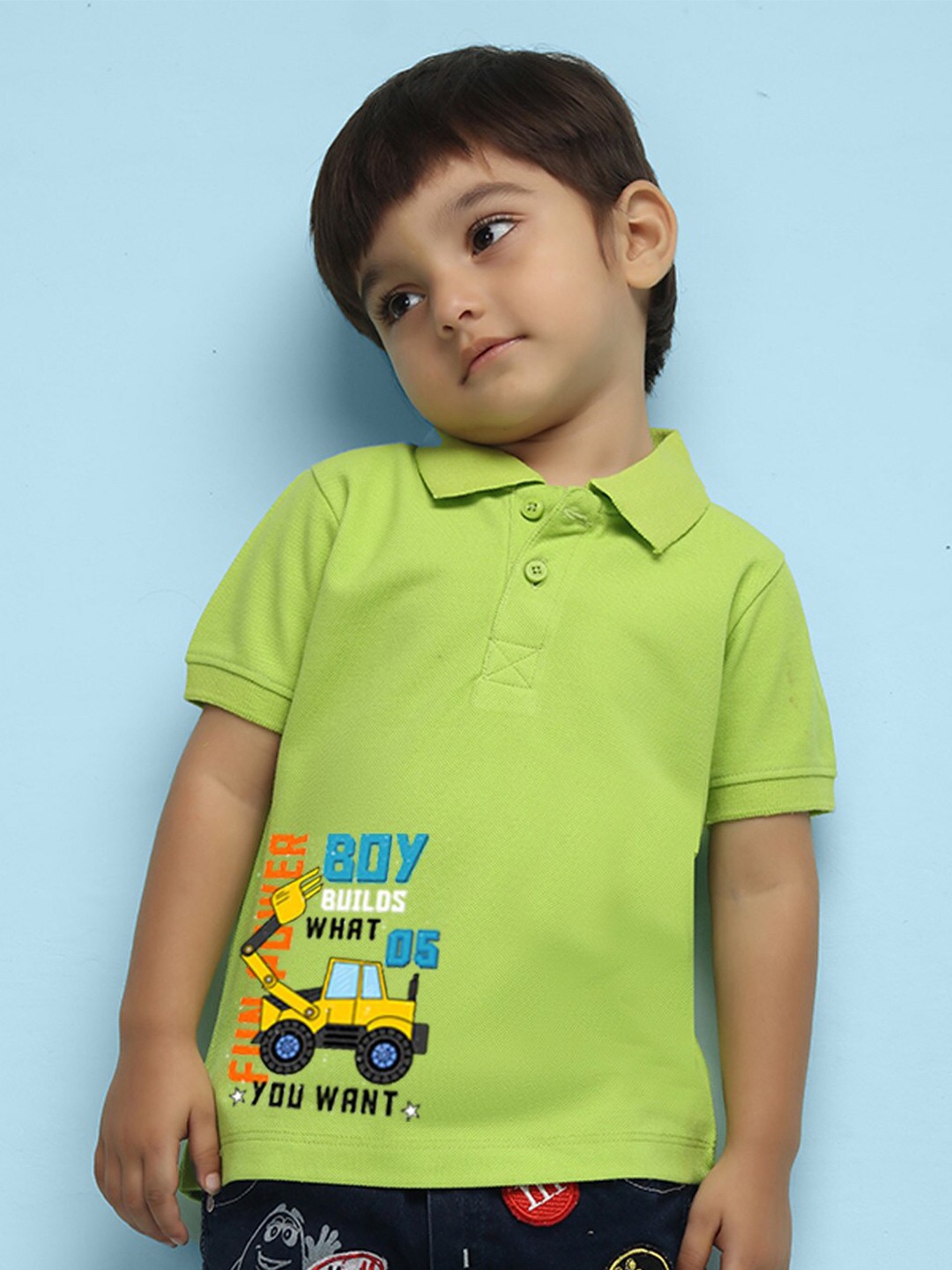 

NUSYL Kids Typography Printed Polo Collar T-shirt, Lime green