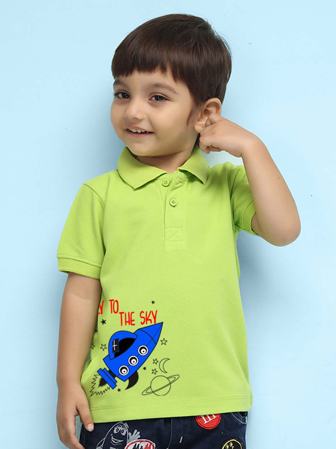 

NUSYL Kids Spacecraft Printed Polo Collar T-shirt, Green