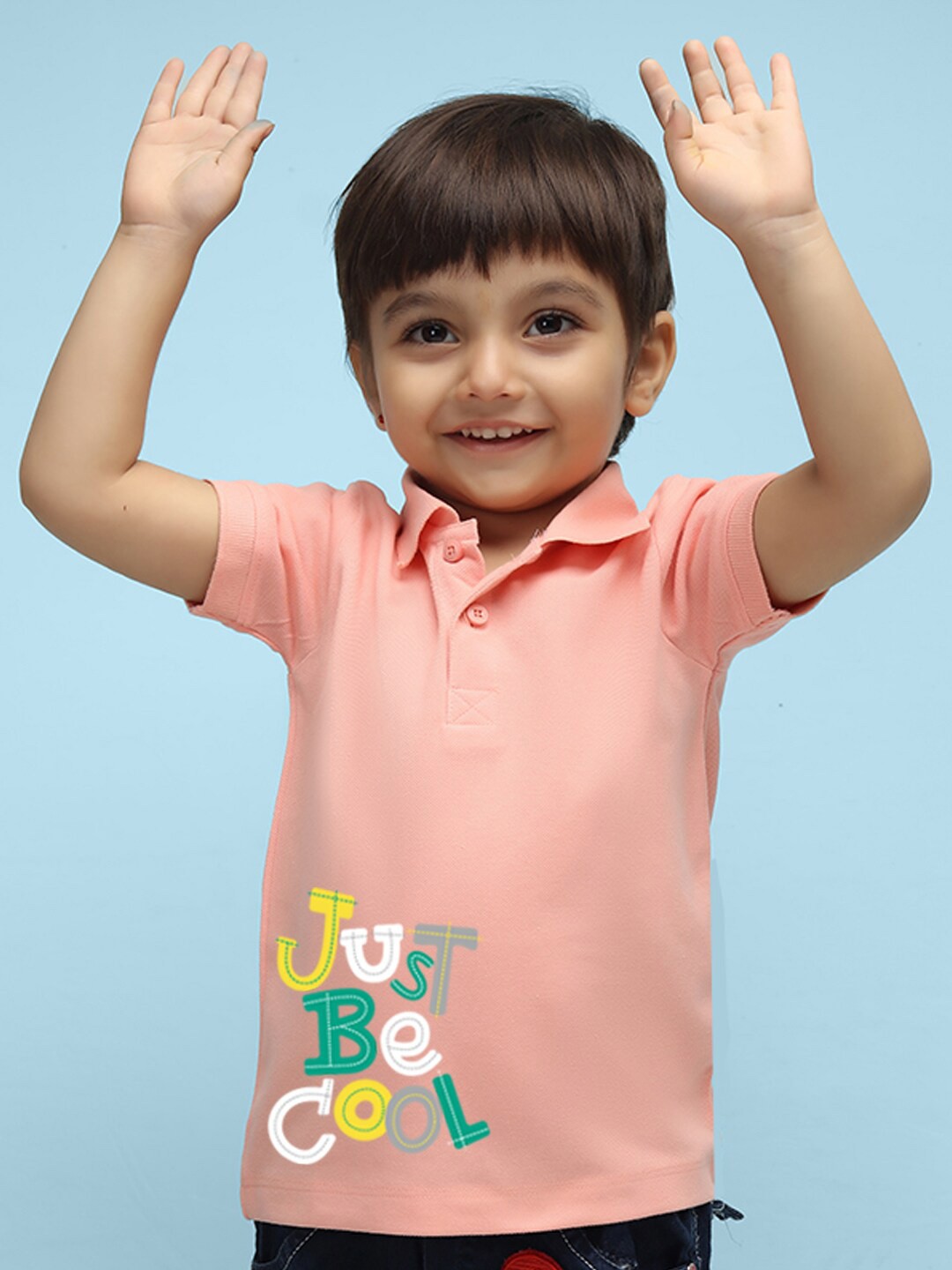 

NUSYL Kids Typography Printed Polo Collar T-shirt, Peach