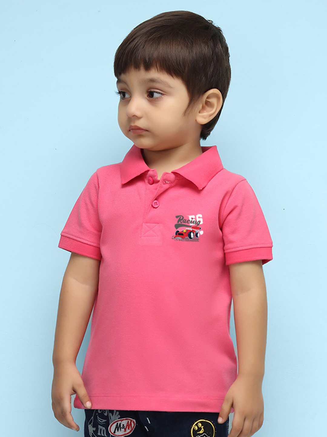 

NUSYL Boys Graphic Printed Polo Collar T-shirt, Pink