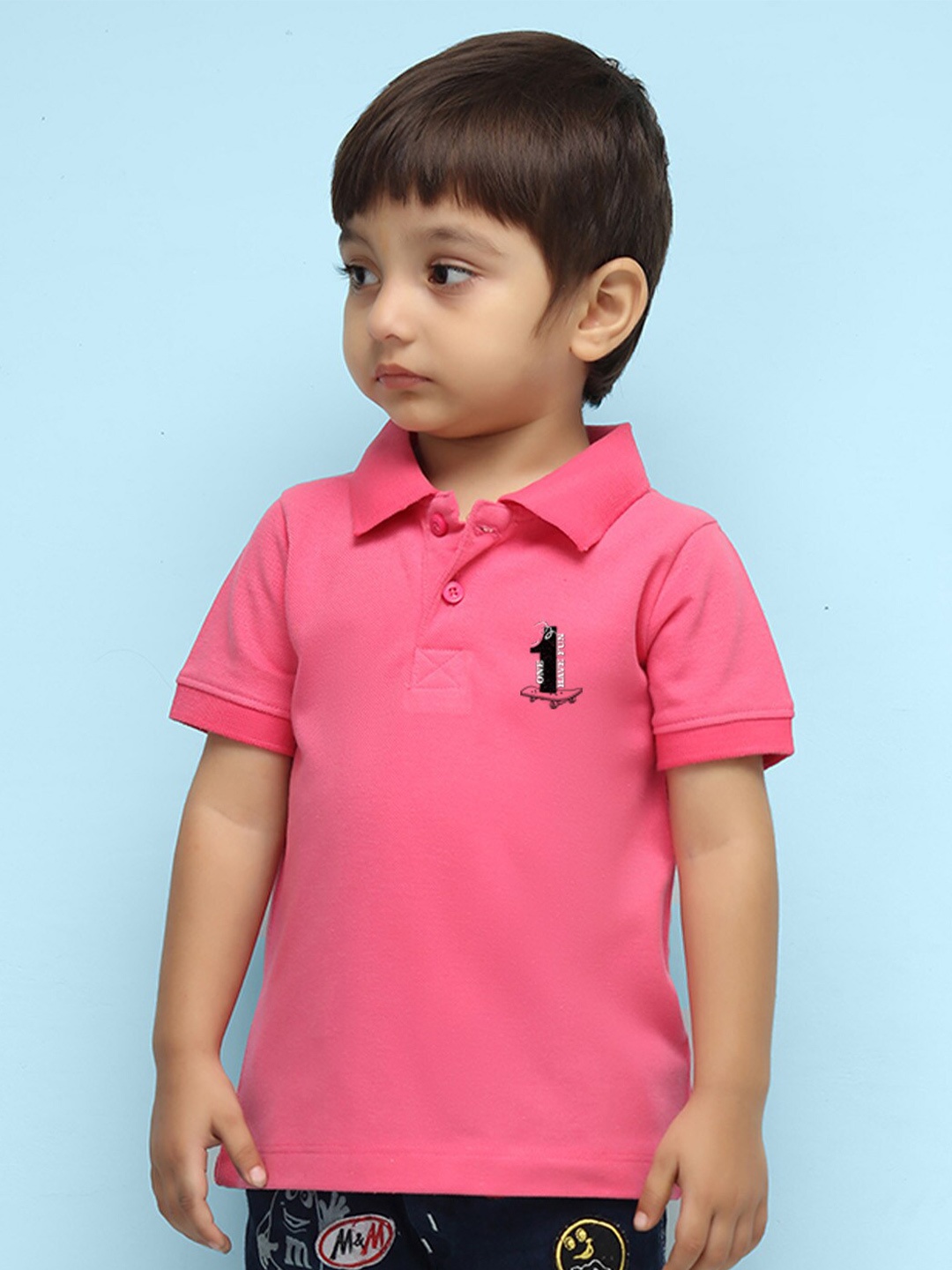 

NUSYL Boys Typography Printed Polo Collar T-shirt, Pink