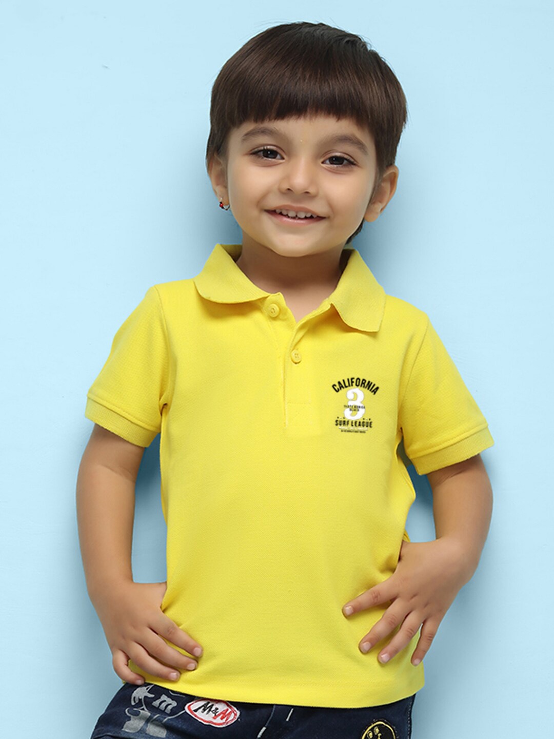 

NUSYL Boys Typography Printed Polo Collar T-shirt, Yellow