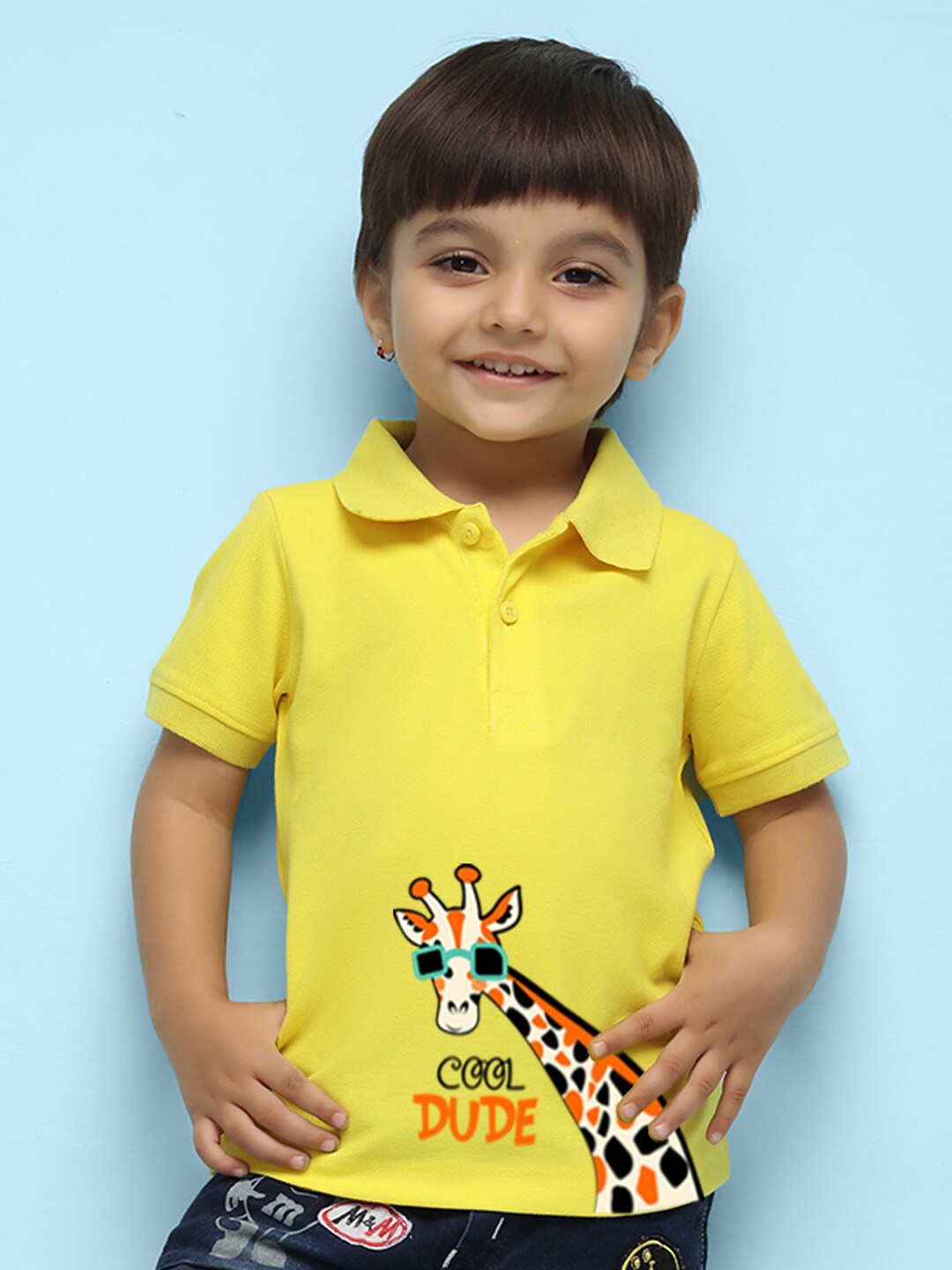 

NUSYL Kids Giraffe Printed Polo Collar T-shirt, Yellow