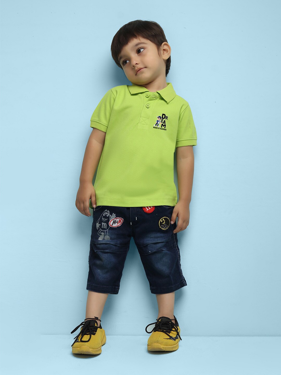 

NUSYL Kids Polo Collar Typography Printed T-shirt, Green