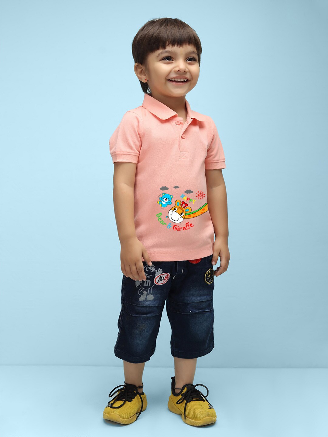

NUSYL Infants Polo Collar Graphic Printed T-shirt, Peach