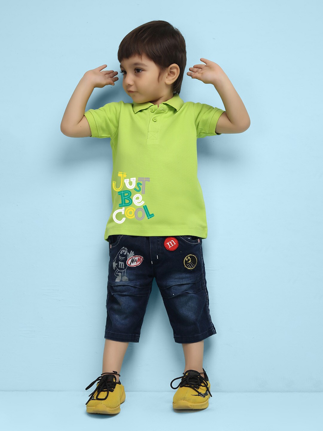 

NUSYL Kids Polo Collar Typography Printed T-shirt, Green