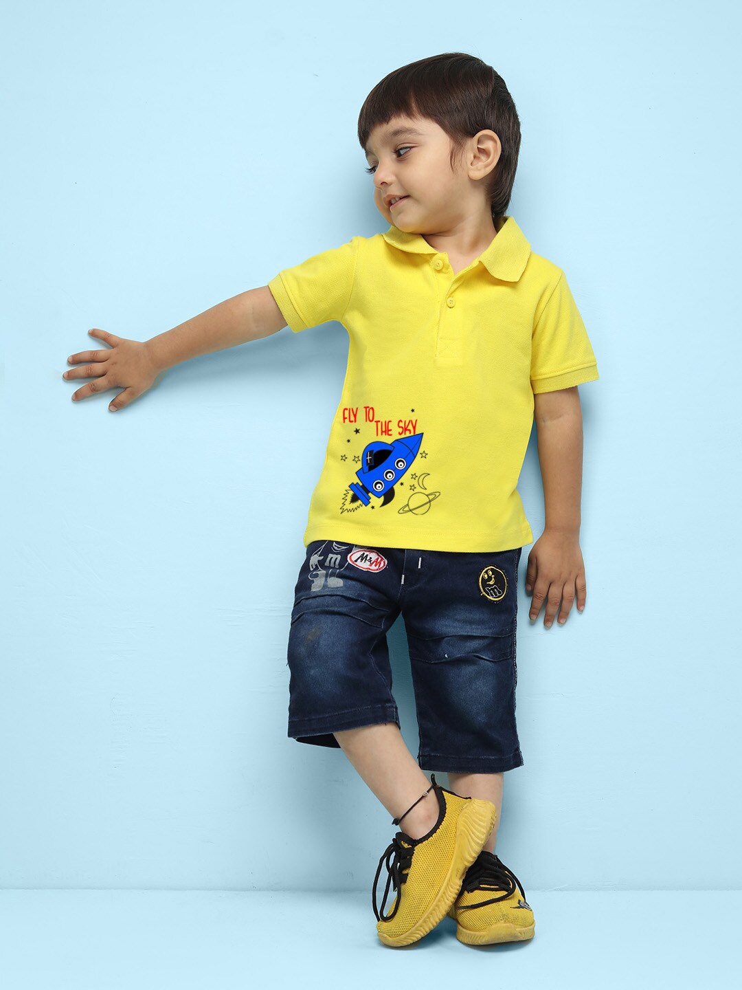 

NUSYL Kids Polo Collar Graphic Printed T-shirt, Yellow