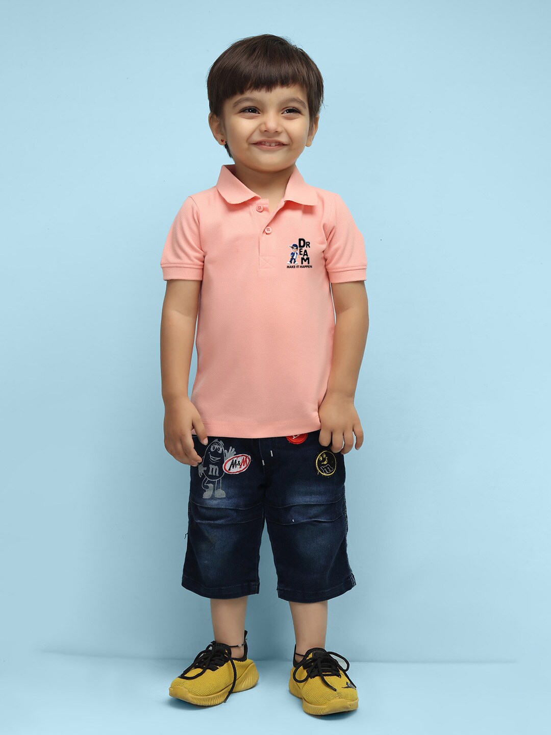 

NUSYL Infants Polo Collar Graphic Printed T-shirt, Peach