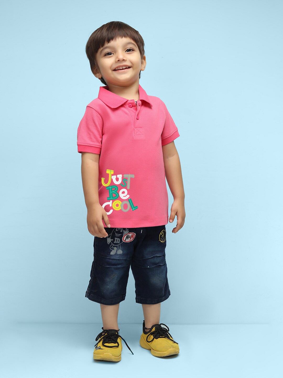 

NUSYL Kids Typography Printed Polo Collar T-shirt, Pink
