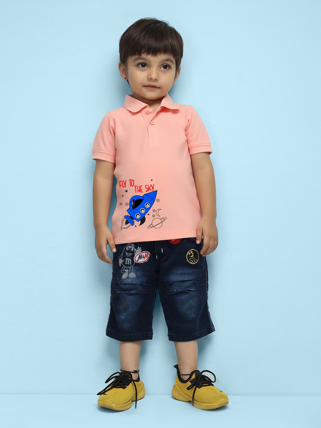 

NUSYL Kids Printed Polo Collar Short Sleeves T-shirt, Peach