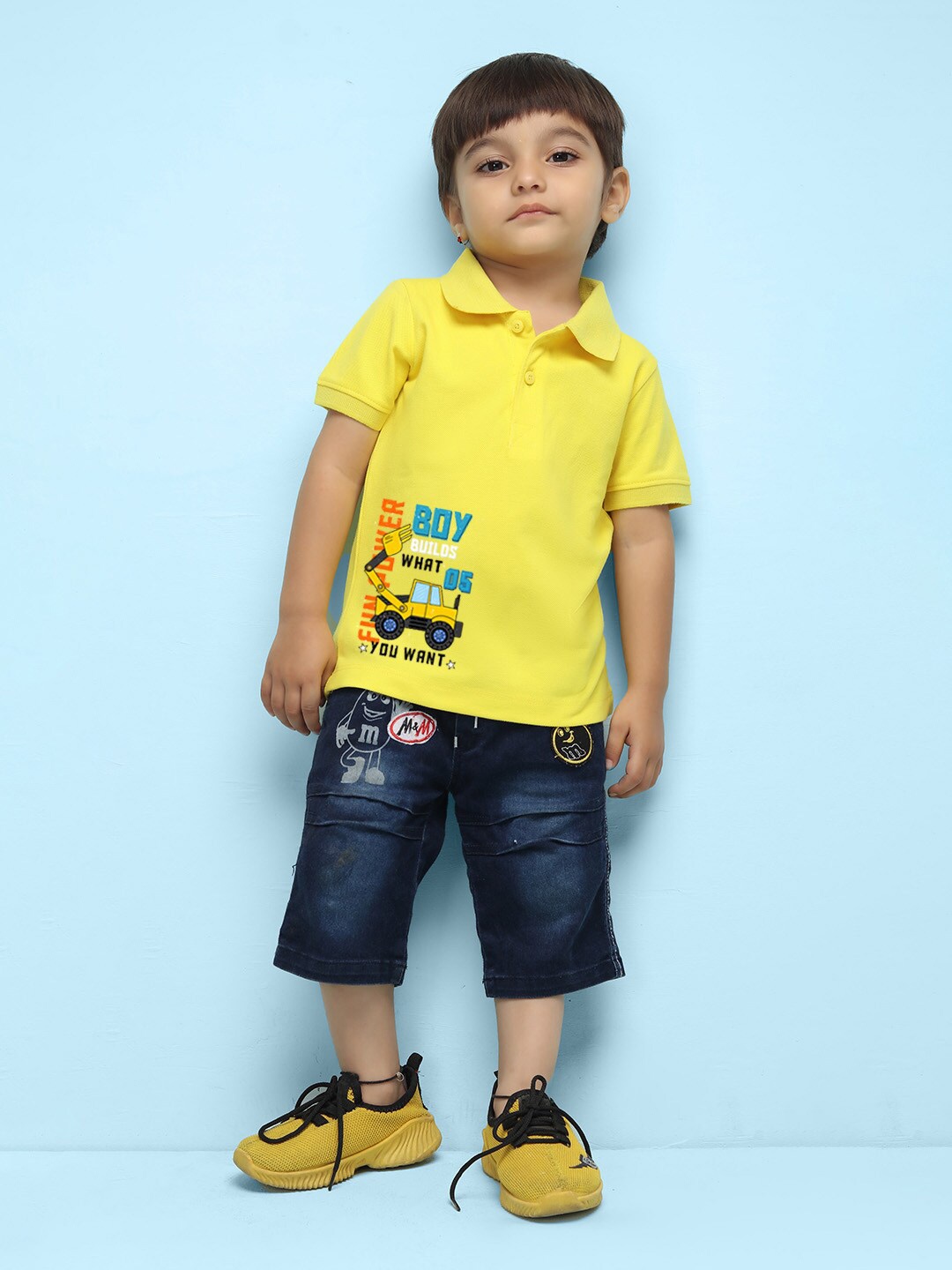 

NUSYL Boys Bulldozer Printed Polo Collar T-shirt, Yellow