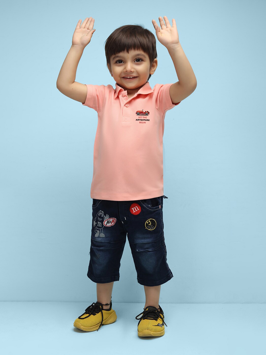 

NUSYL Boys Graphic Printed Polo Collar T-shirt, Peach