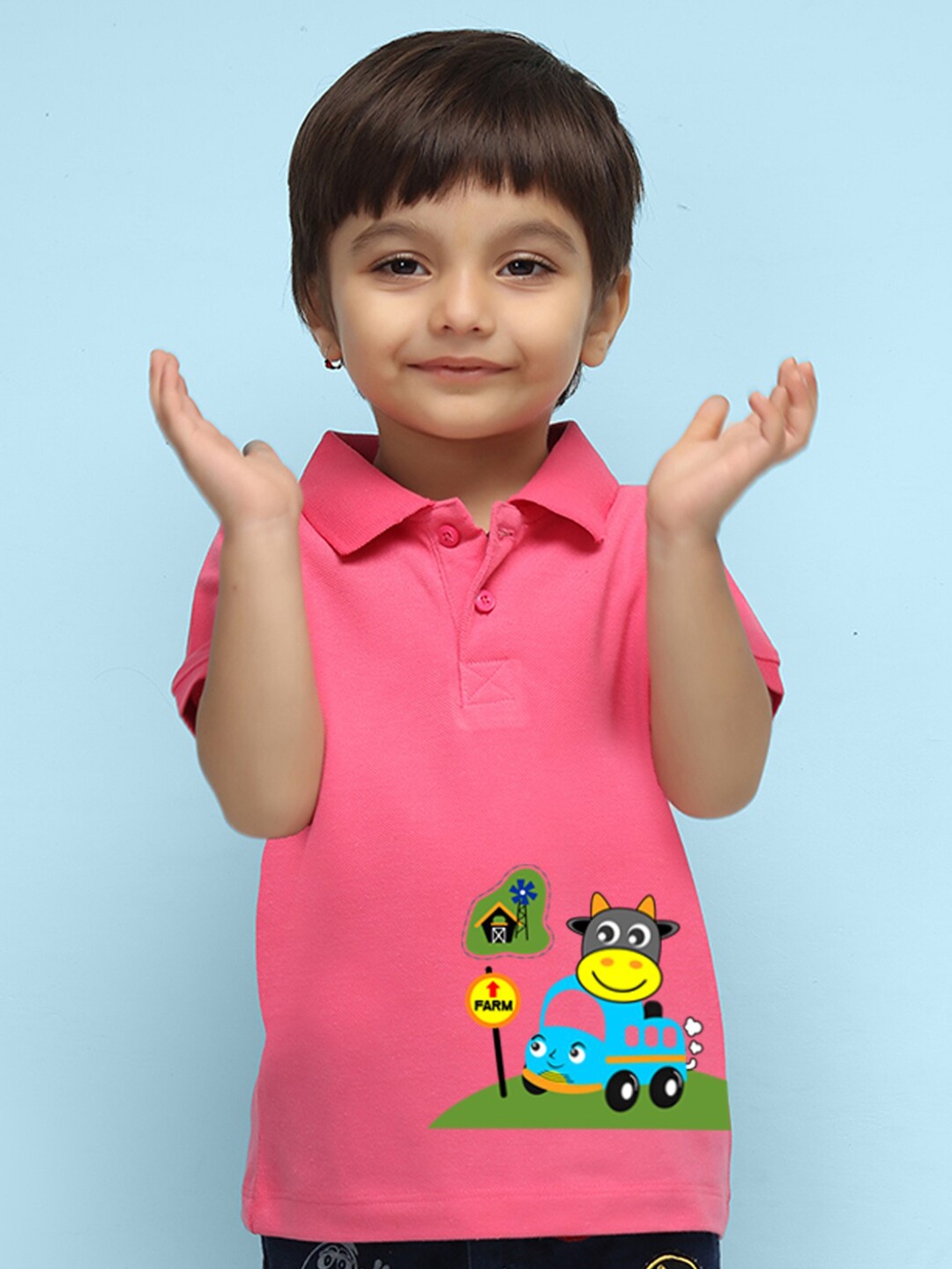 

NUSYL Kids Graphic Printed Polo Collar T-shirt, Pink