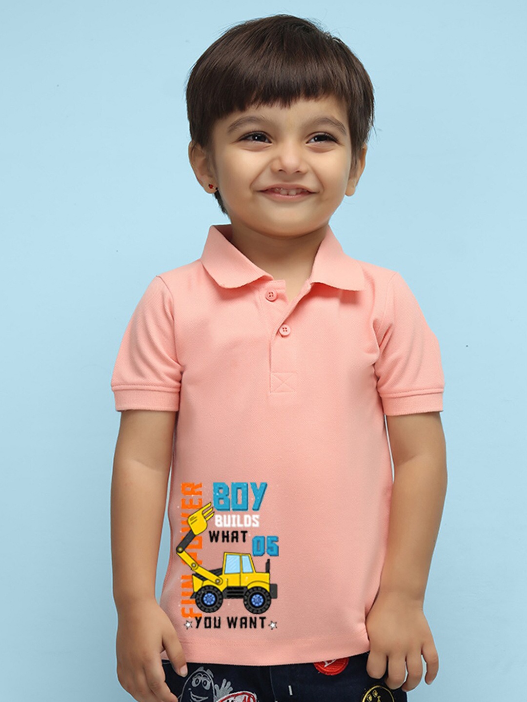 

NUSYL Kids Graphic Printed Polo Collar T-shirt, Peach