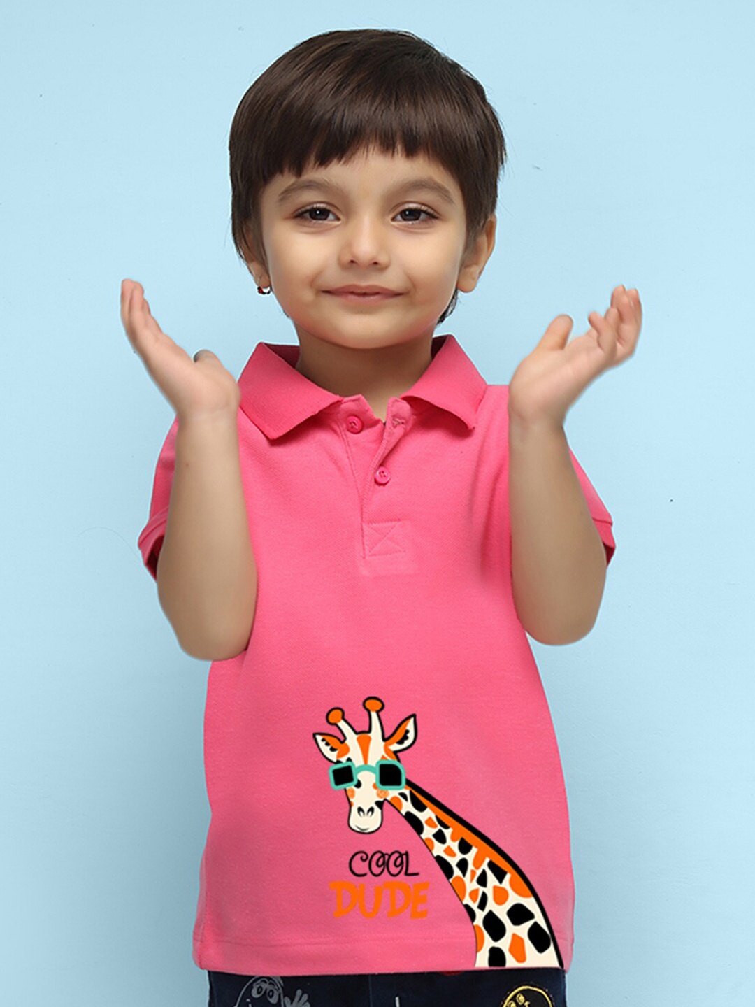 

NUSYL Kids Graphic Printed Polo Collar T-shirt, Pink