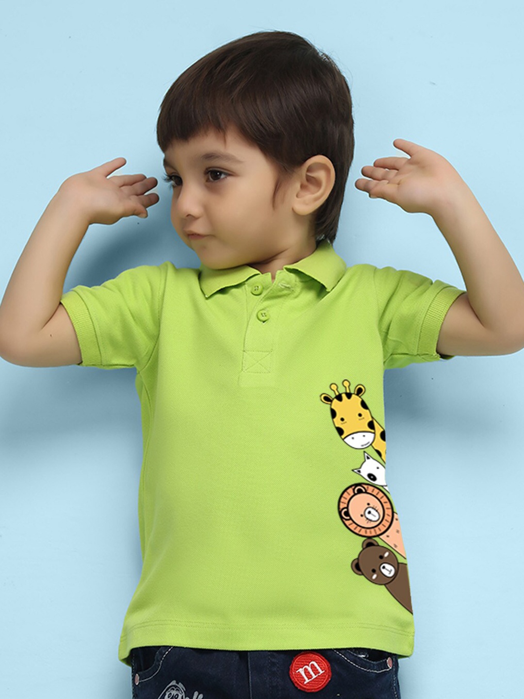 

NUSYL Kids Graphic Printed Polo Collar T-shirt, Lime green