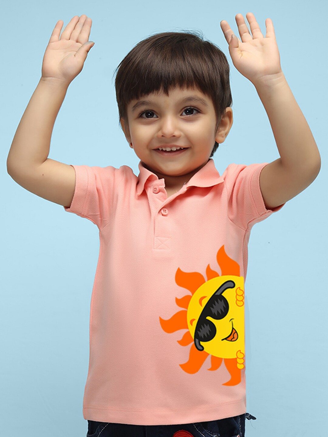

NUSYL Boys Graphic Printed Polo Collar T-shirt, Peach