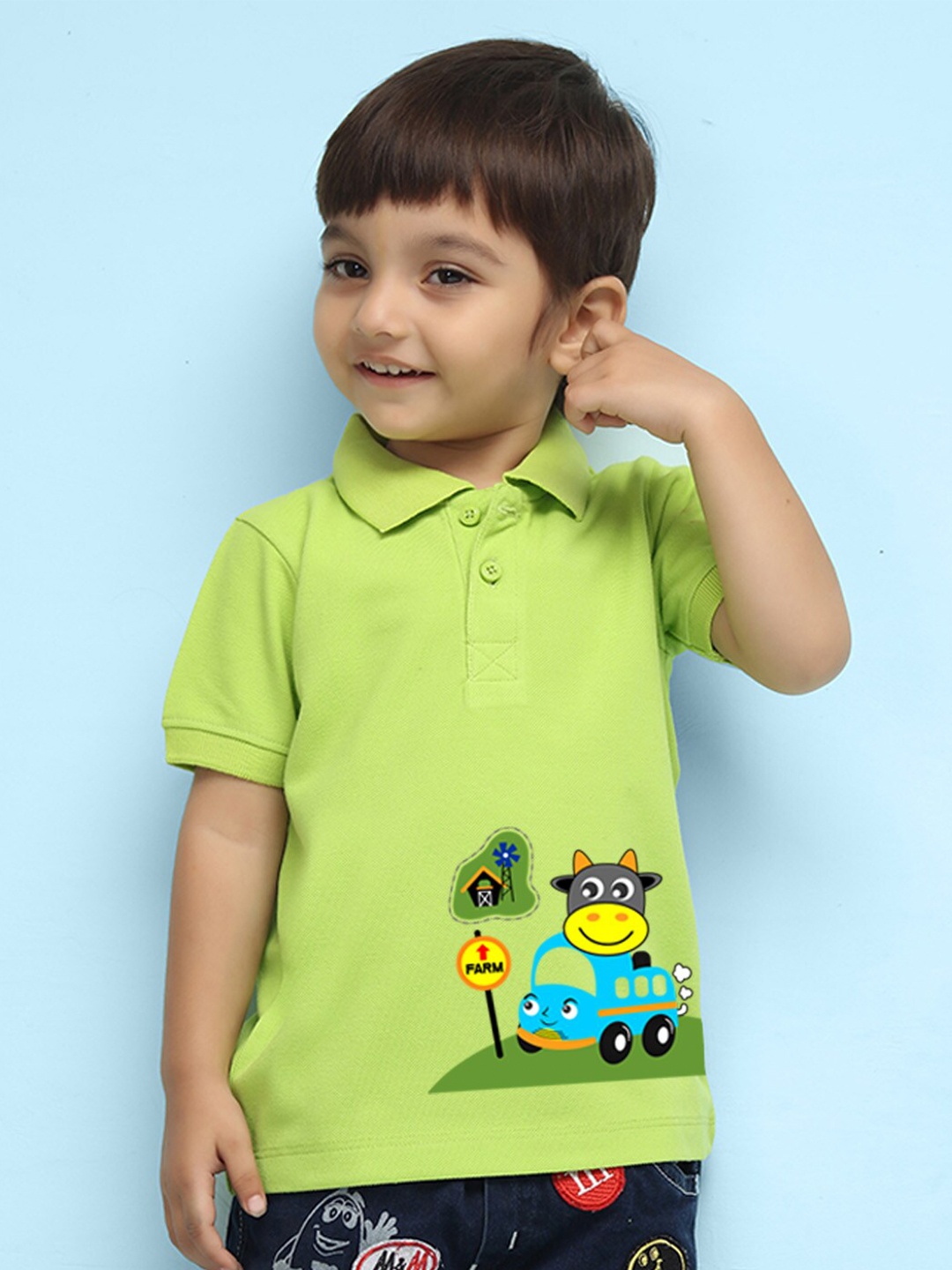 

NUSYL Boys Graphic Printed Polo Collar T-shirt, Lime green