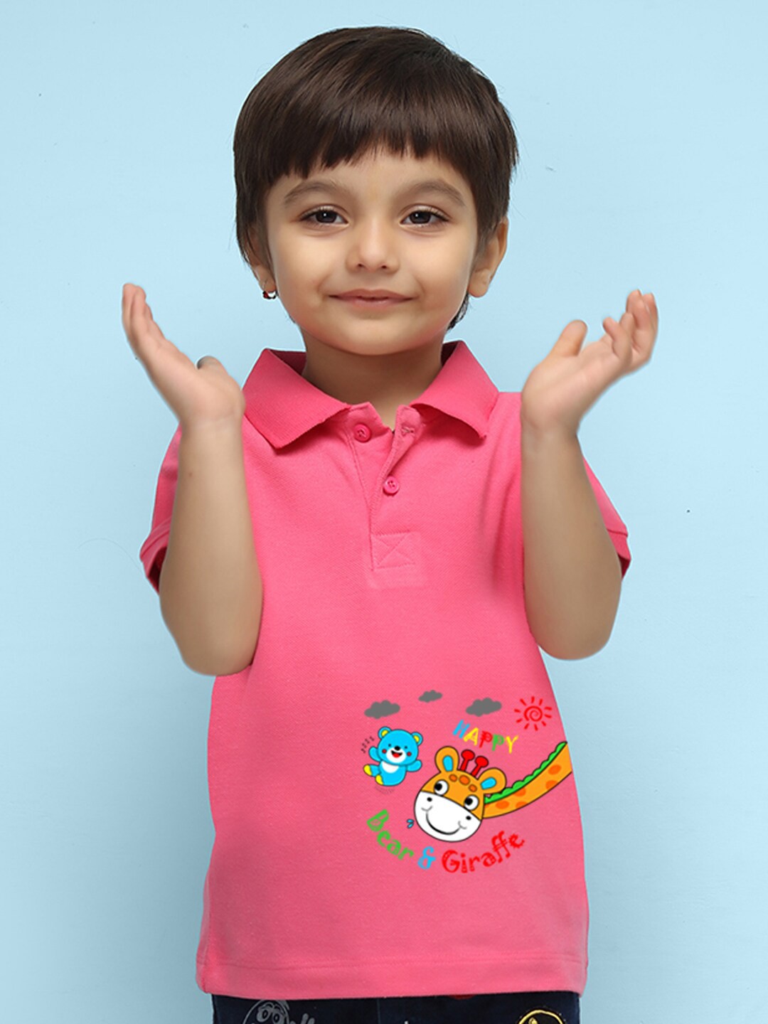 

NUSYL Infants Polo Collar Graphic Printed T-shirt, Pink