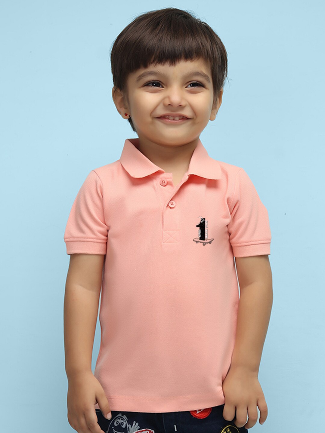 

NUSYL Kids Peach-Coloured Polo Collar T-shirt