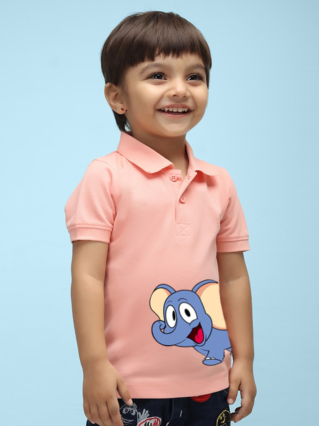 

NUSYL Infants Polo Collar Graphic Printed T-shirt, Peach