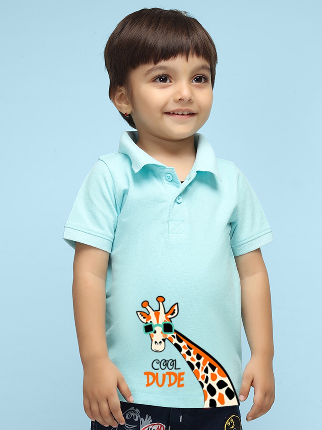 

NUSYL Kids Giraffe Printed Polo Collar Short Sleeves T-shirt, Blue