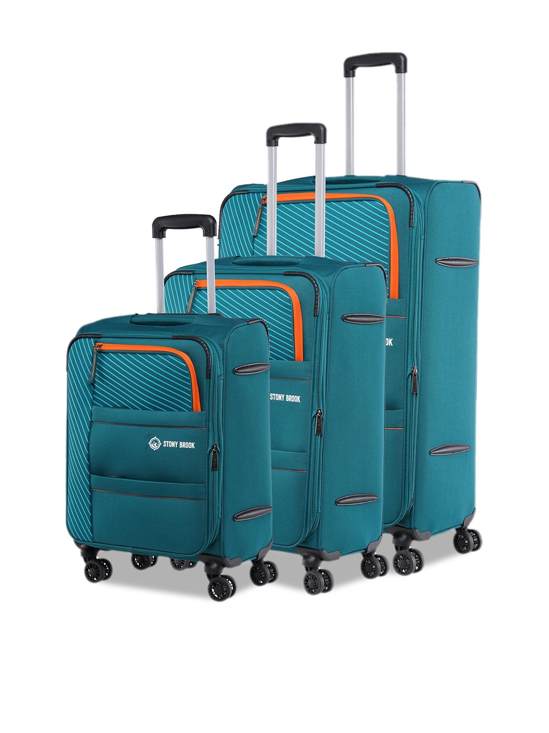 

Stony Brook by Nasher Miles Set Of 3 Printed Soft-Sided Trolley Suitcases, Teal
