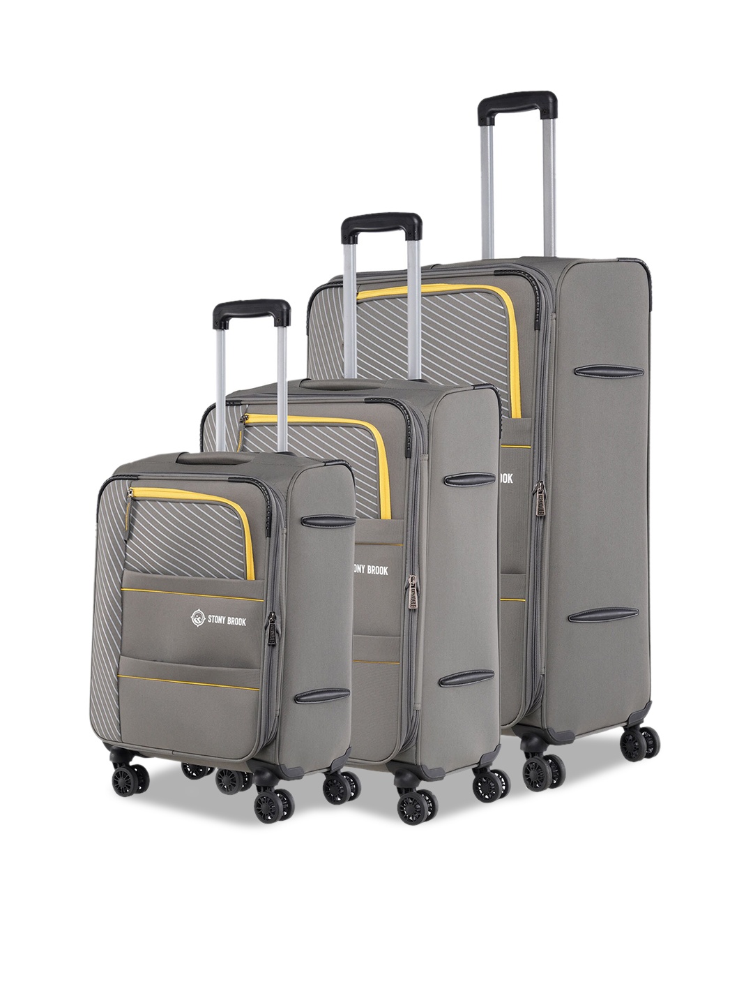

Stony Brook by Nasher Miles Set Of 3 Printed Soft-Sided Trolley Suitcases, Grey