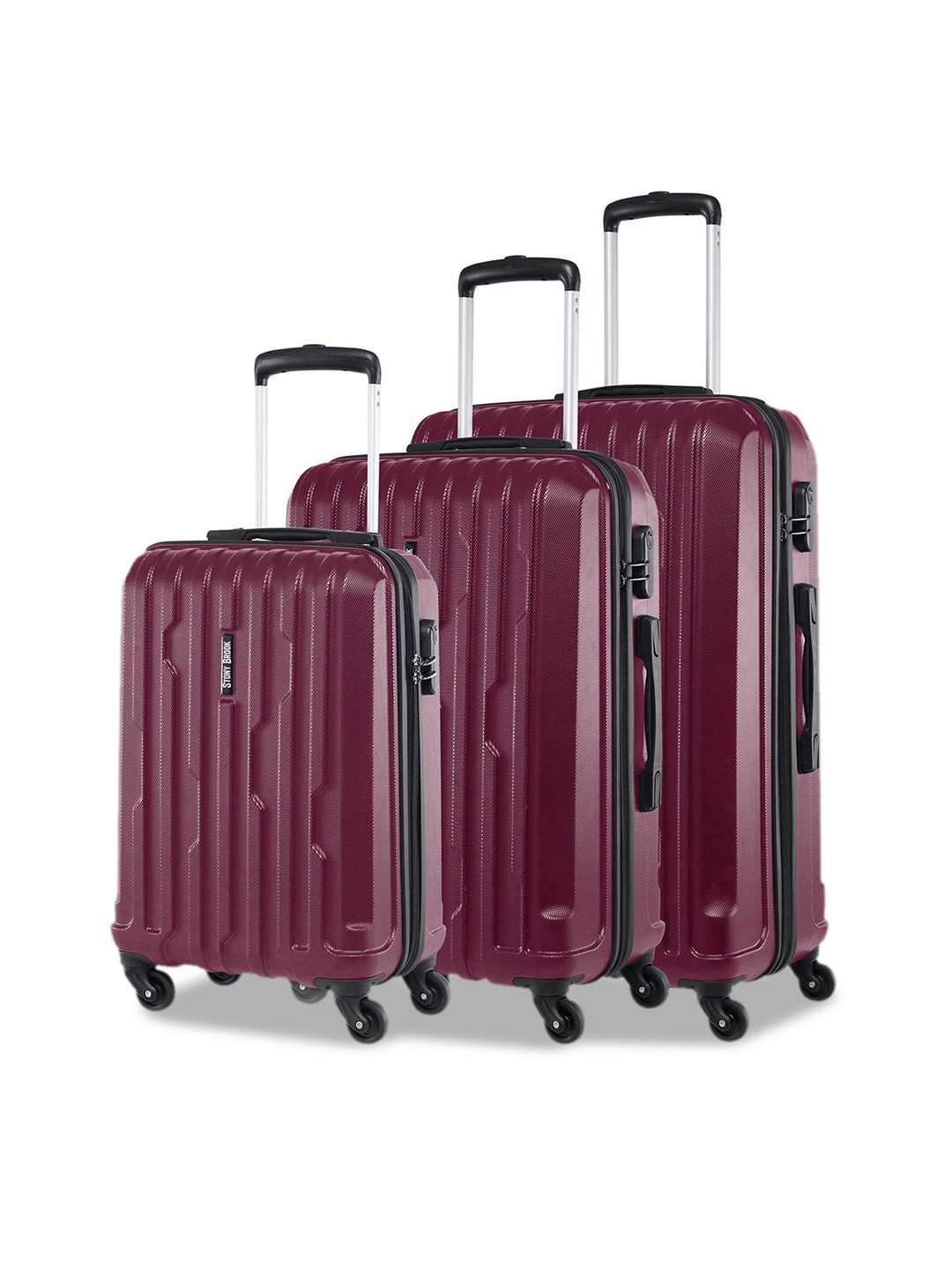 

Stony Brook by Nasher Miles Set Of 3 Textured Hard-Sided Trolley Bag, Maroon