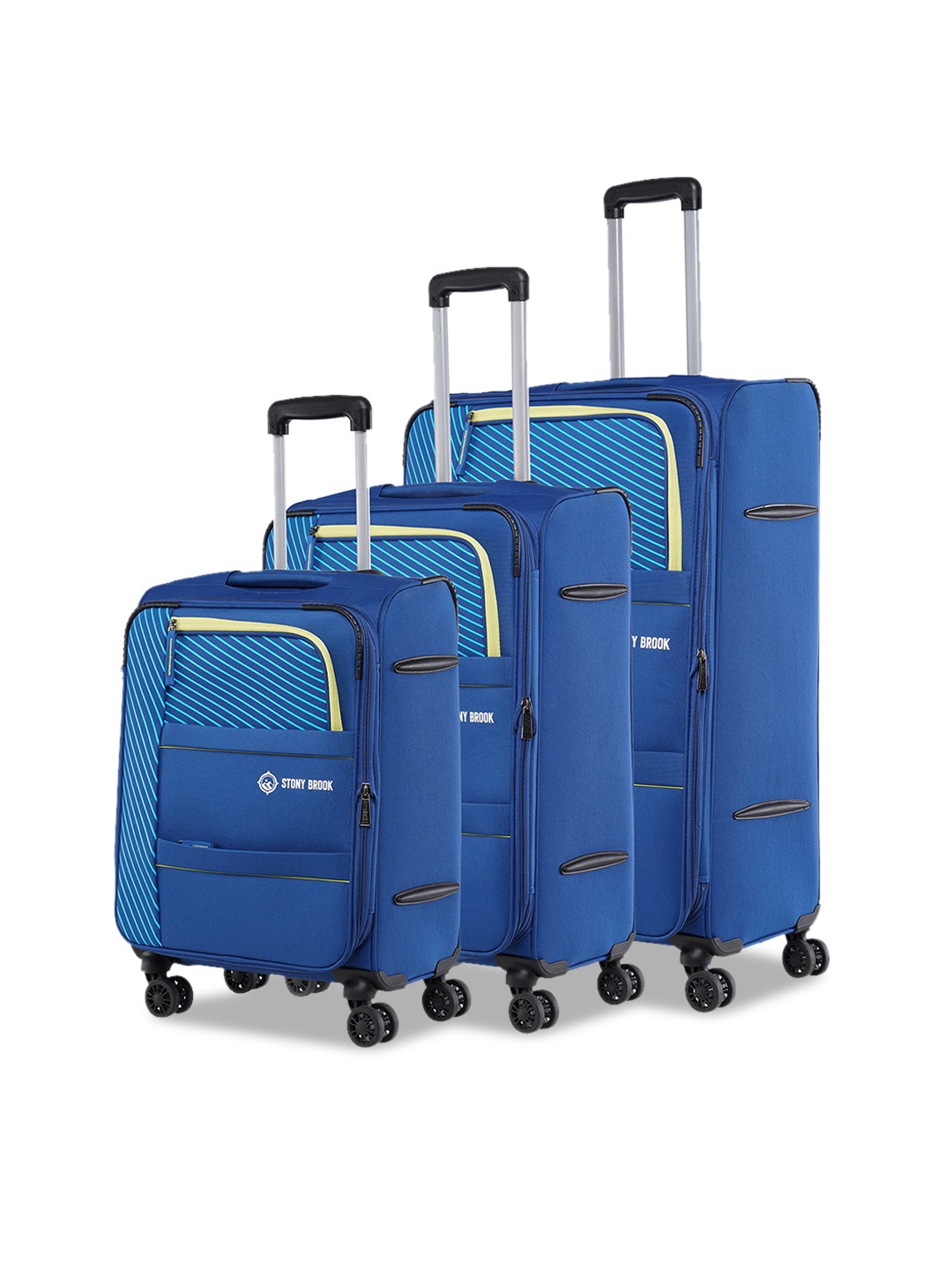 

Stony Brook by Nasher Miles Set Of 3 Stream Printed Soft-Sided Trolley Bags- 55cm ,65cm & 75cm, Blue