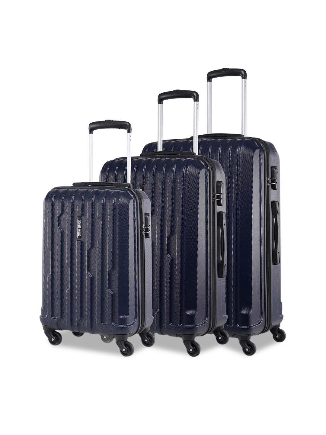 

Stony Brook by Nasher Miles Set Of 3 Textured Hard-Sided Trolley Suitcases, Navy blue