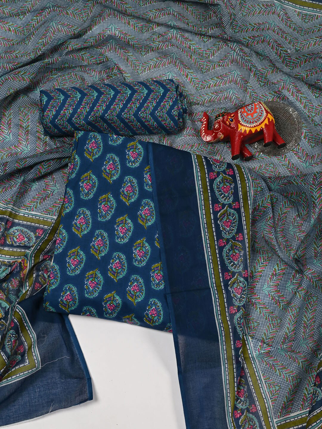 

Meena Bazaar Printed Pure Cotton Unstitched Dress Material, Blue