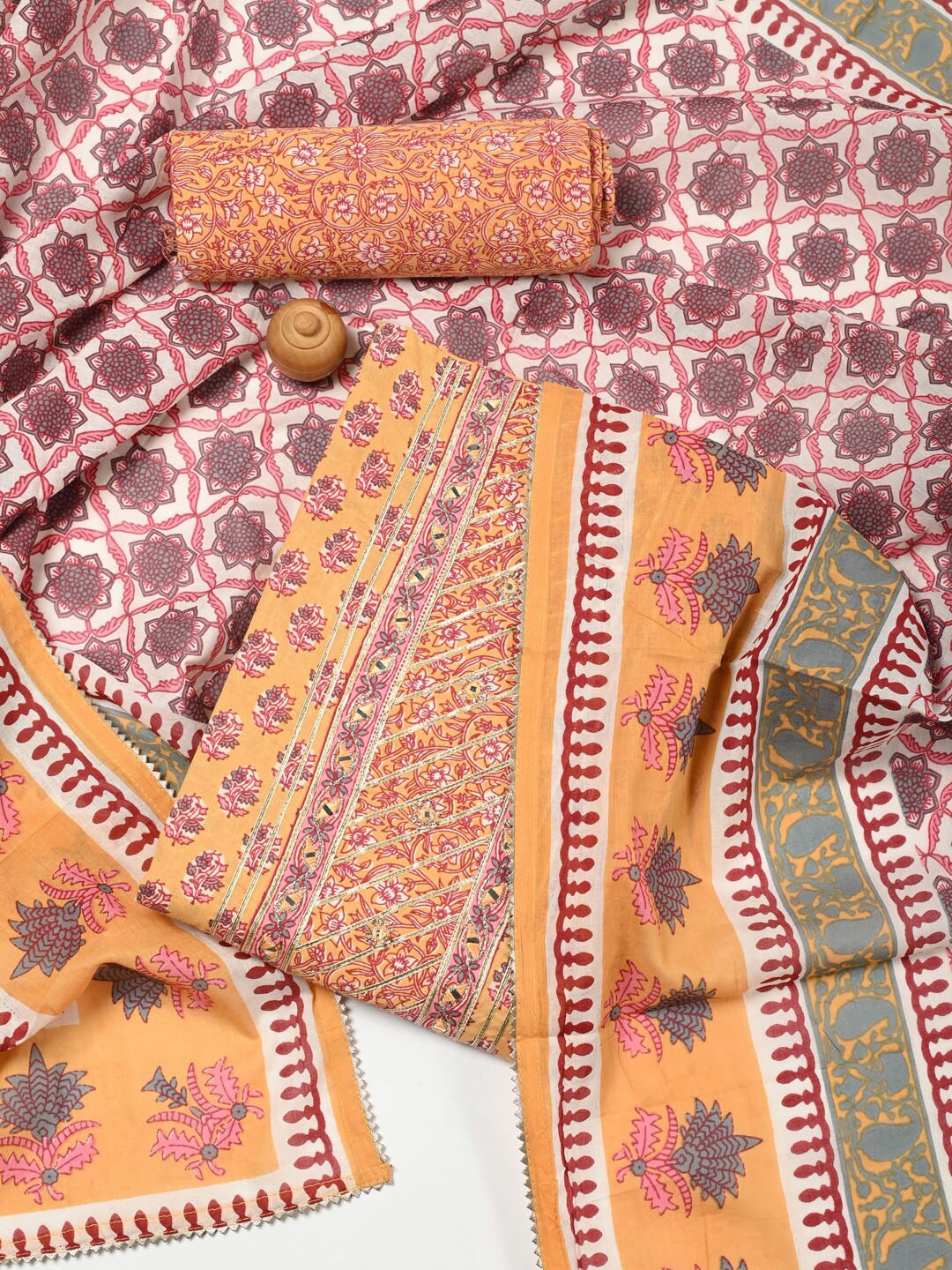 

Meena Bazaar Printed Pure Cotton Unstitched Dress Material, Mustard