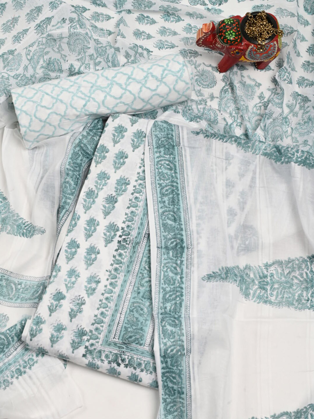 

Meena Bazaar Floral Printed Pure Cotton Unstitched Dress Material, Cream